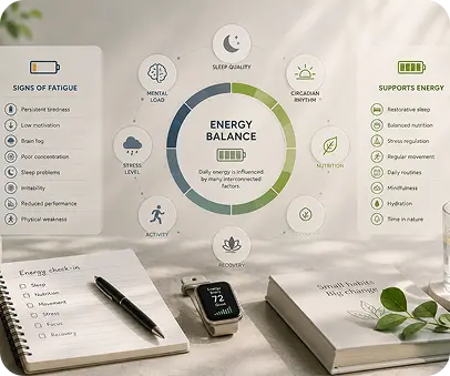 Grafik zur Energiebalance bei Müdigkeit und Erschöpfung